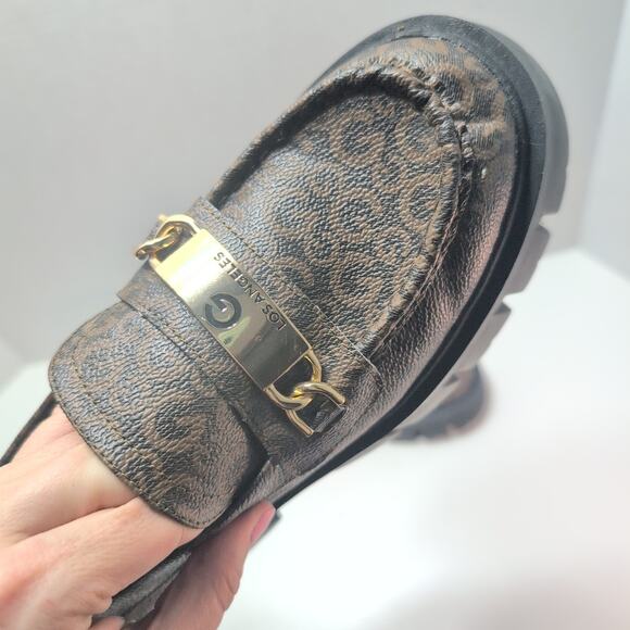 Guess GBG Los Angeles Collie Chumky Heel T Bar Loafers Faux Leather Women's 7.5 - Picture 3 of 10